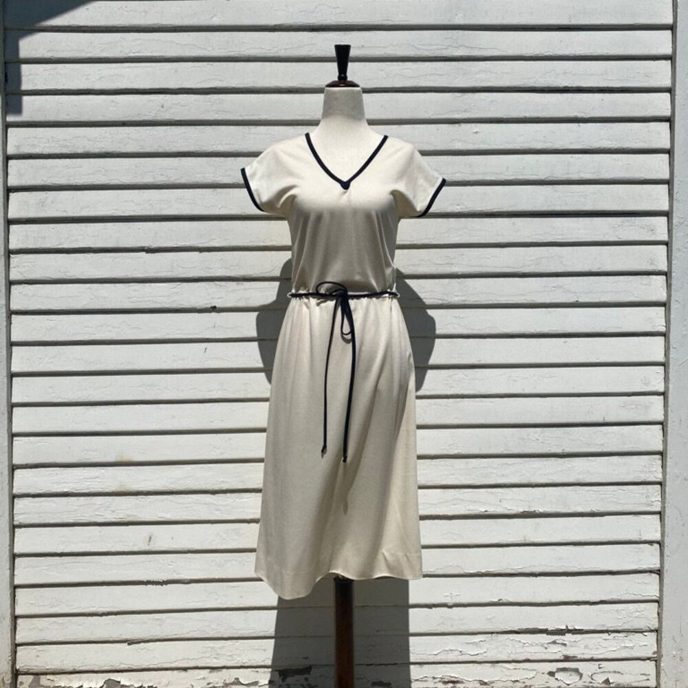 1970s Off White Jersey Day Dress